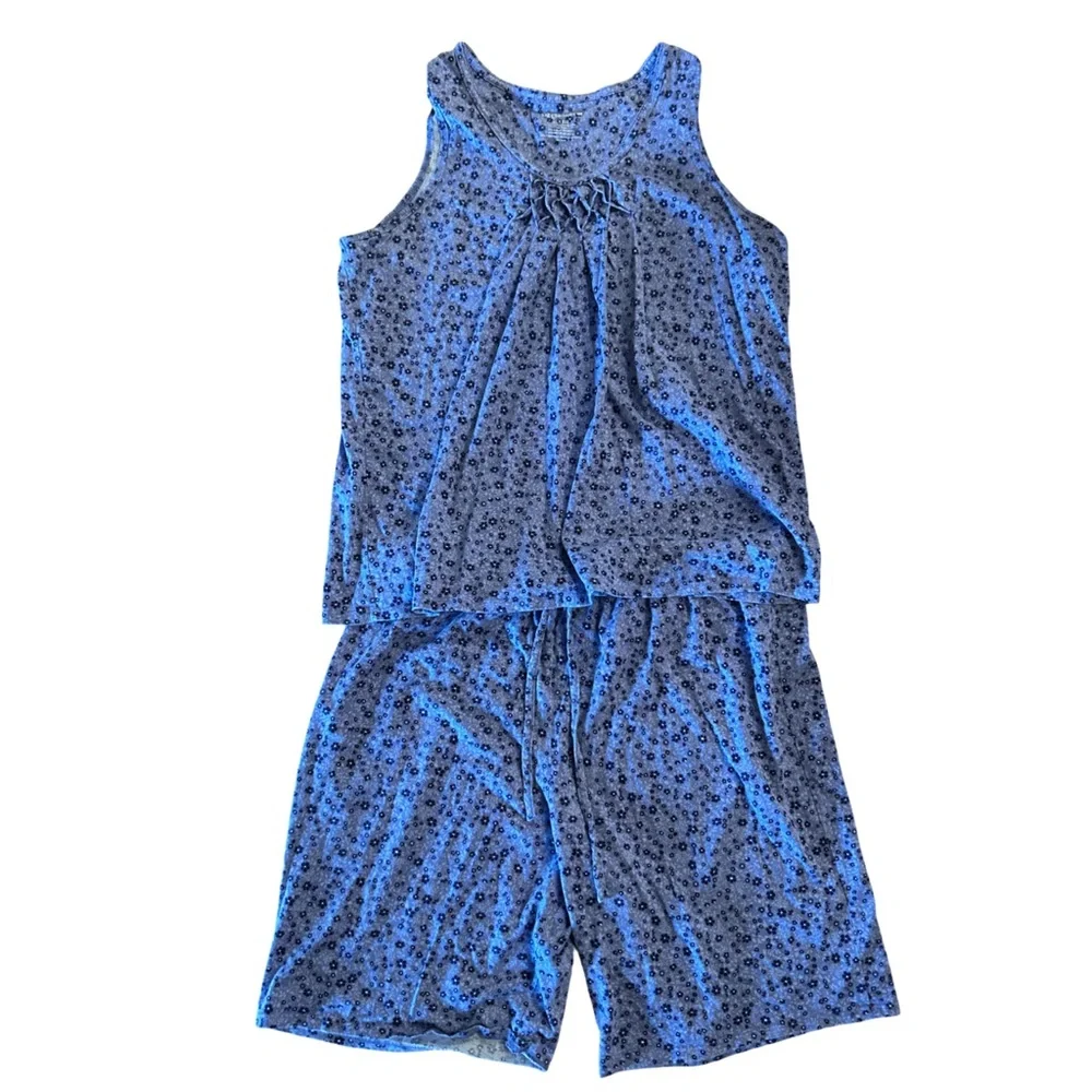 Liz Claiborne Purple Floral Pleated Tank & Shorts Pajama Set - Picture 3 of 5